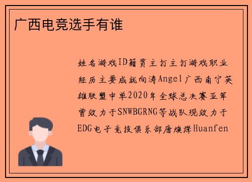 广西电竞选手有谁